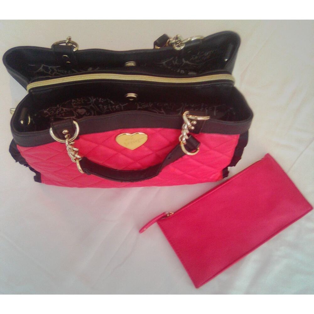 Gently Refurbished Betsy Johnson Raspberry Quilted Shoulder Bag with Wallet